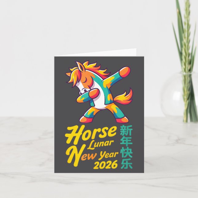 Tarjeta Funny Horse Lunar New Year 2026 Dabbing Design  (Anverso)