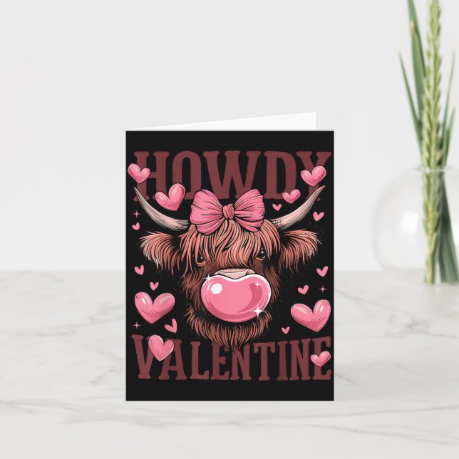 Tarjeta Funny Howdy Valentine Highland Cow Valentine’s Day (Anverso)