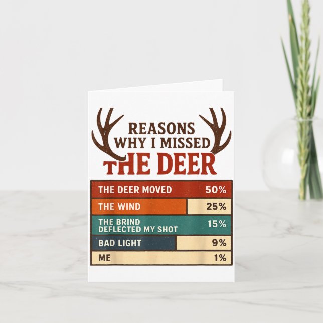 Tarjeta Funny Hunter Reasons Why I Missed The Deer Hunting (Anverso)