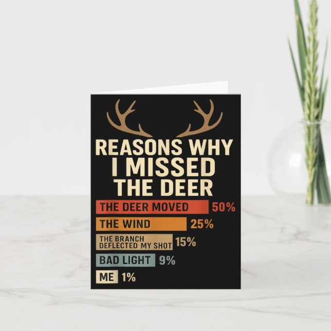 Tarjeta Funny Hunter Reasons Why I Missed The Deer Hunting (Anverso)