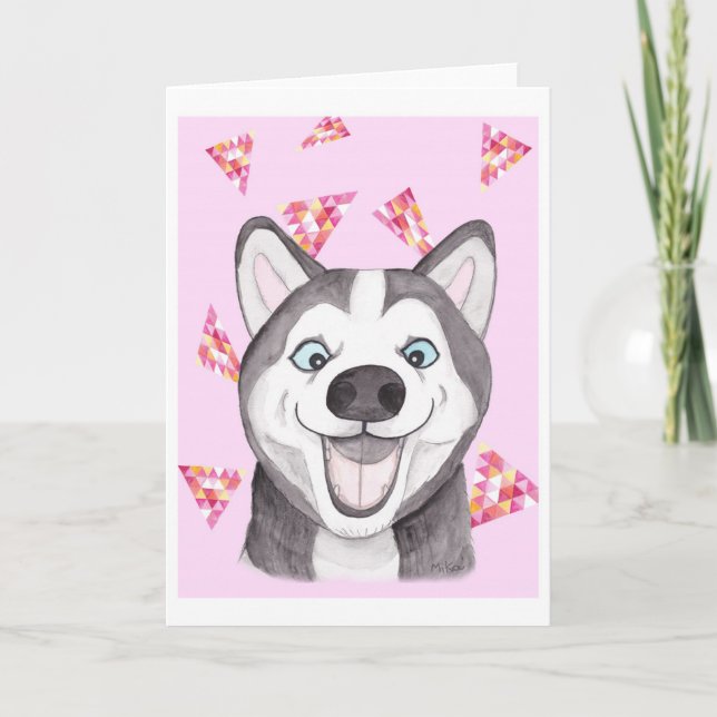 Tarjeta Funny Husky Card Super Happy Husky Birday Card (Anverso)