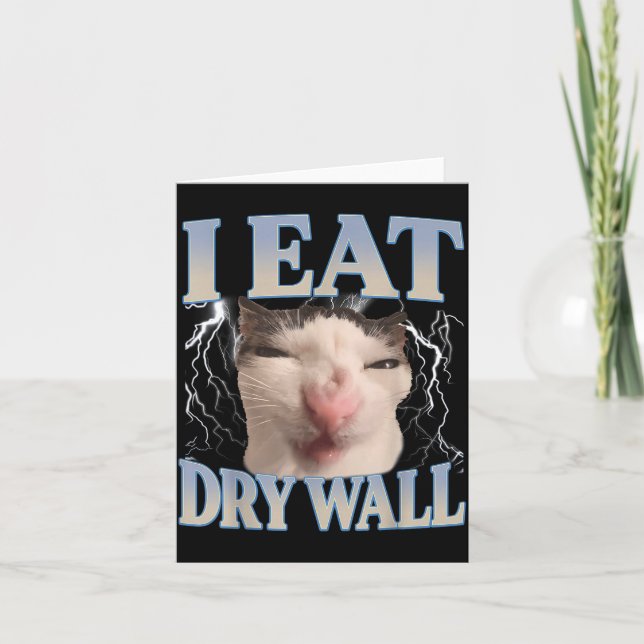 Tarjeta Funny I Eat Dry Wall Silly Cat Meme Men Women Kids (Anverso)