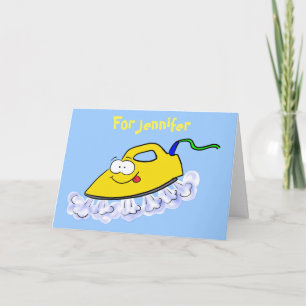 Tarjeta Funny ilustracion de lavandería de hierro personal