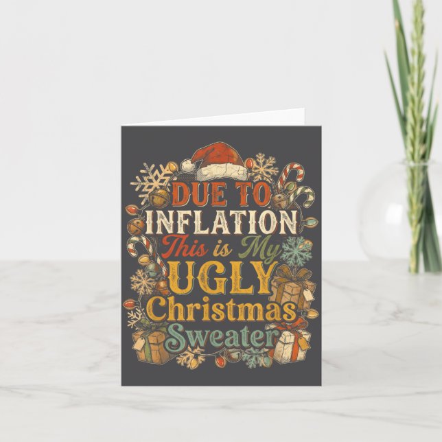 Tarjeta Funny Inflation Ugly Christmas Sweater Retro Vinta (Anverso)