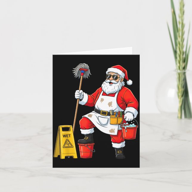 Tarjeta Funny Janitor Santa Christmas Graphic Cleaner Clea (Anverso)