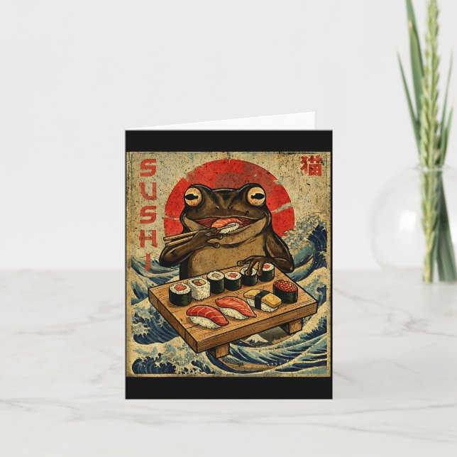 Tarjeta Funny Japanese Kawai Frog Pun Food Frog Humor Sush (Anverso)