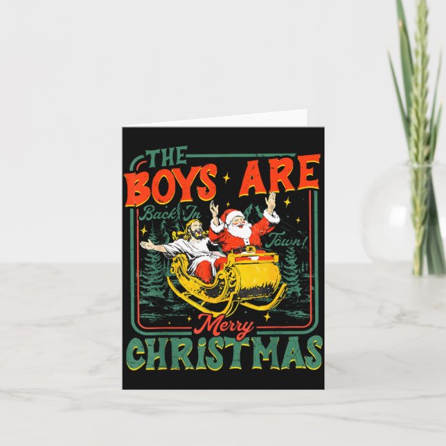 Tarjeta Funny Jesus Santa The Boys Are Back In Town Merry  (Anverso)