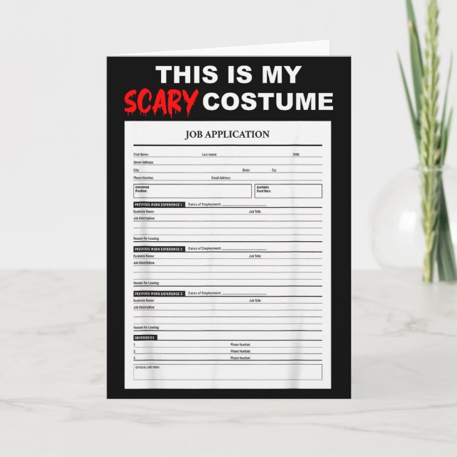 Tarjeta Funny Job Application Form Y Halloween Costume  (Anverso)