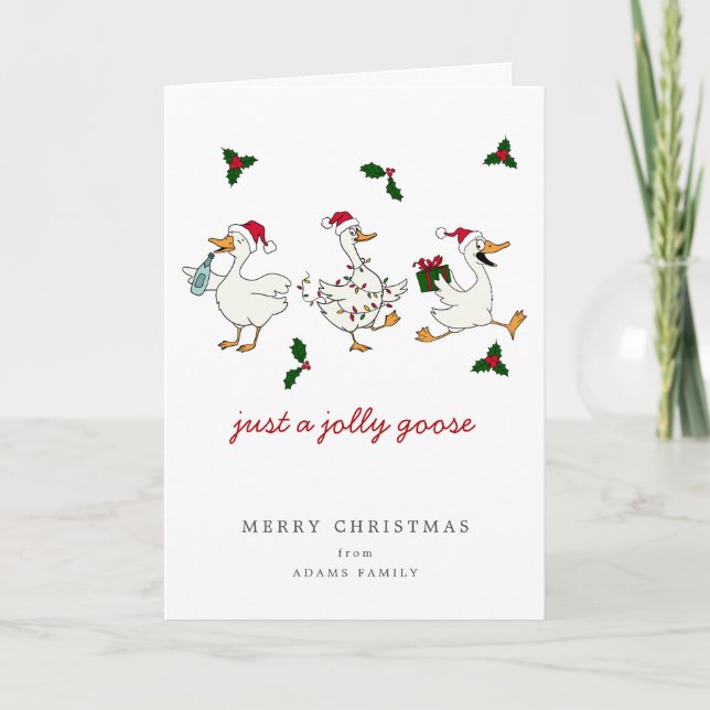 Tarjeta Funny Just A Jolly Goose Silly Santa Christmas (Anverso)
