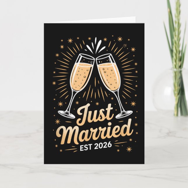 Tarjeta Funny Just Married Newlywed Honeymoon Couple 2026  (Anverso)