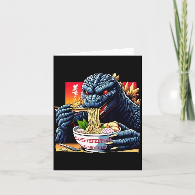 Tarjeta Funny Kaiju Eating Ramen Japanese Monster Lover Bi (Anverso)