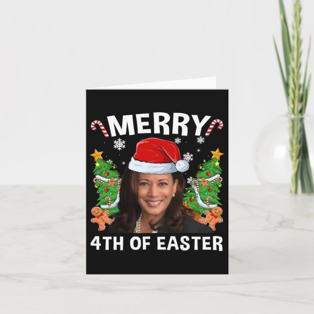 Tarjeta Funny Kamala Harris Navidades Santa Hat Merry 4 (Anverso)