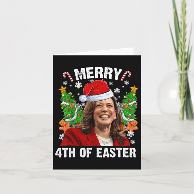 Tarjeta Funny Kamala Harris Navidades Santa Hat Merry 4 (Anverso)