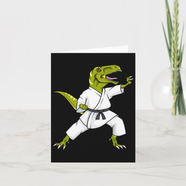 Tarjeta Funny Karatesaurus T-rex Dinosaur Karate Samurai D (Anverso)