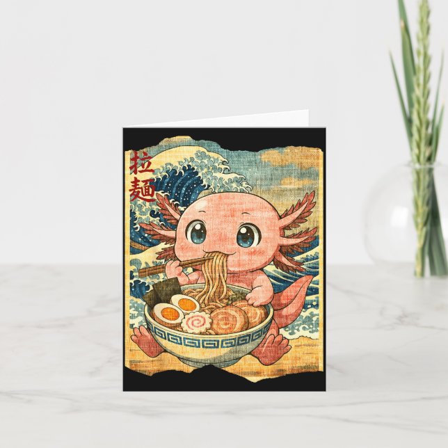 Tarjeta Funny Kawaii Axolotl Ramen Noodle Bowl Japanese Wa (Anverso)