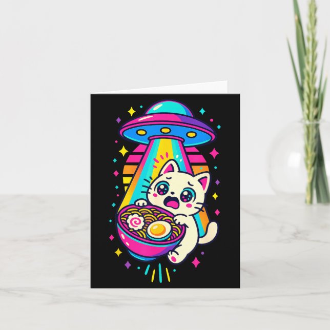 Tarjeta Funny Kawaii Cat Ramen Ufo Japanese Anime Women Gi (Anverso)