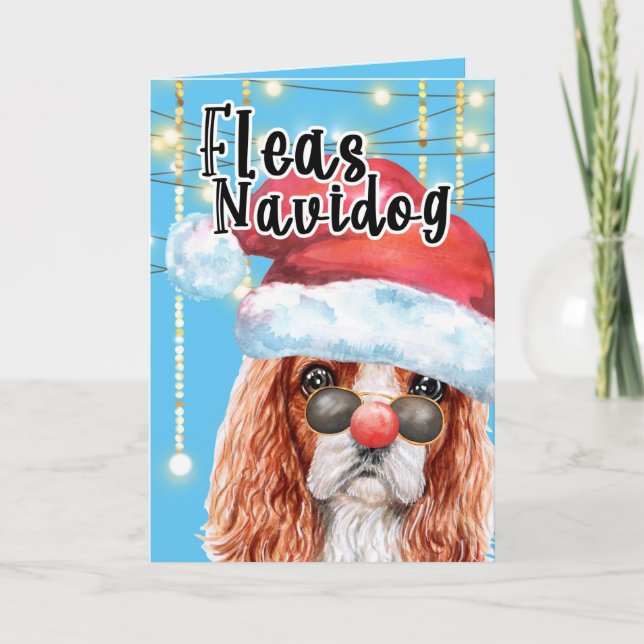 Tarjeta Funny King Charles spaniel Navidades fleas navidog (Anverso)