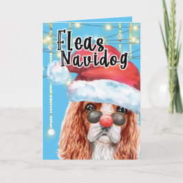 Tarjeta Funny King Charles spaniel Navidades fleas navidog