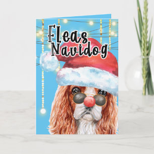 Tarjeta Funny King Charles spaniel Navidades fleas navidog