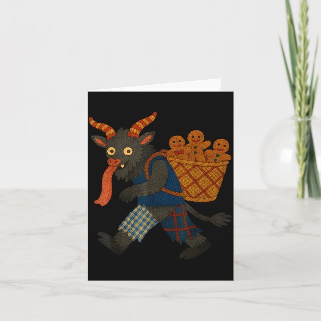 Tarjeta Funny Krampus Gingerbread Yarn Art Creepy Holiday  (Anverso)