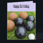 Tarjeta Funny Lavender Lawn Bown, Big Birthday Card<br><div class="desc">Las imágenes en lavender son cuencas de césped vintage con un divertido mensaje de cumpleaños para los bolos de césped</div>