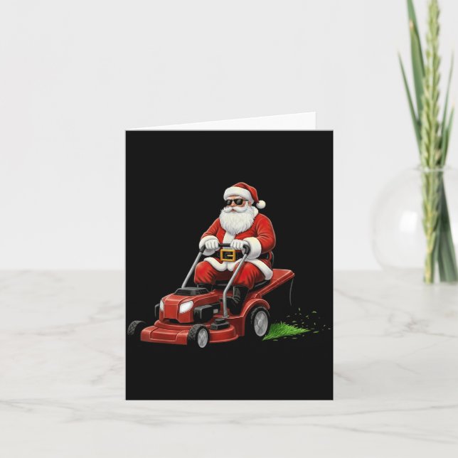 Tarjeta Funny Lawn Mower Santa Christmas Graphic Mowing La (Anverso)