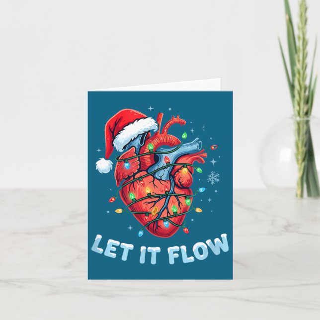 Tarjeta Funny Let It Flow Heart Anatomy Nurse Christmas  (Anverso)