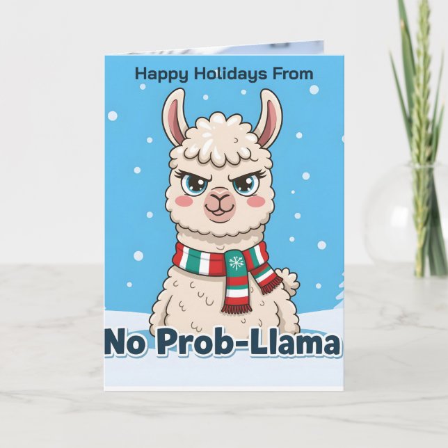 Tarjeta Funny Llama No Prob-Llama Photo Christmas (Anverso)