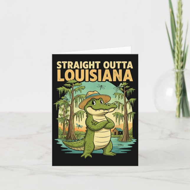 Tarjeta Funny Louisiana Alligator Retro Wildlife Travel Ba (Anverso)