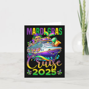 Tarjeta Funny Mardi Gras Cruise 2025 Mask Beads Fat Tuesda