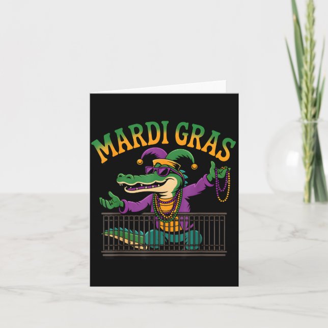 Tarjeta Funny Mardi Gras Gator New Orleans Party Squad Bea (Anverso)