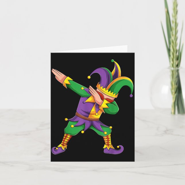 Tarjeta Funny Mardi Gras Outfit Dabbing Jester New Orleans (Anverso)