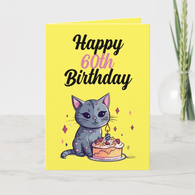 Tarjeta Funny Marido de gato amarillo y negro 60 cumpleaño (Anverso)
