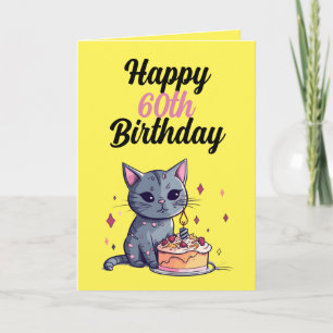 Tarjeta Funny Marido de gato amarillo y negro 60 cumpleaño