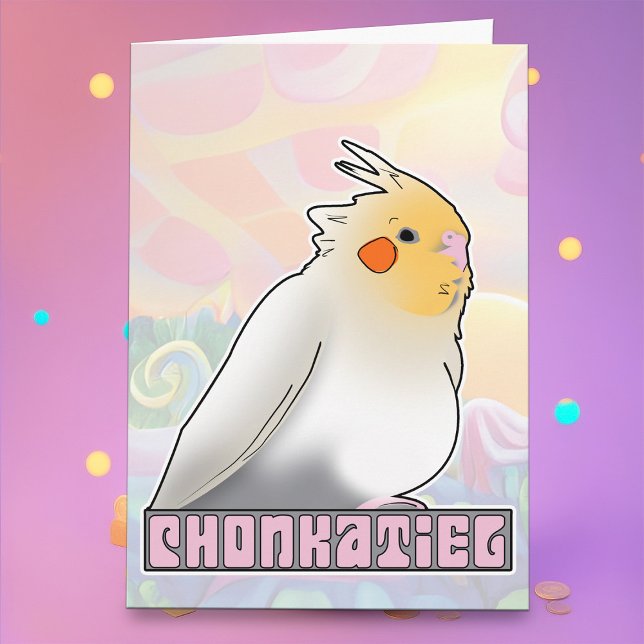 Tarjeta Funny Mascota Cockatiel Chonky Birb Birthday Cake  (Funny chonky birb meme birthday card)