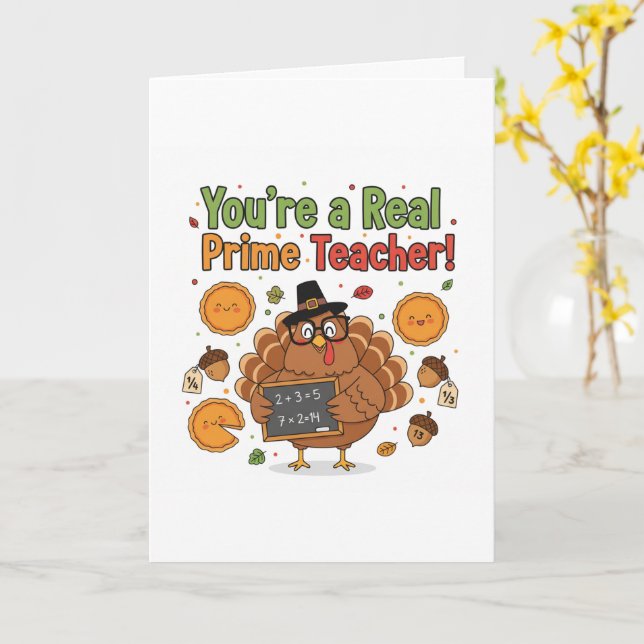 Tarjeta Funny Math Teacher Thanksgiving Card – Turkey (flor amarilla)