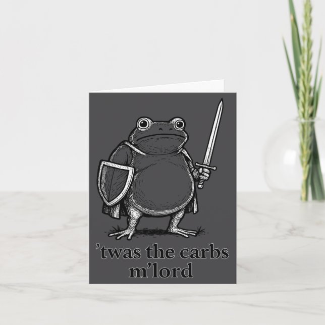 Tarjeta Funny Medieval Frog Meme Carbs Knight M'lord Quote (Anverso)