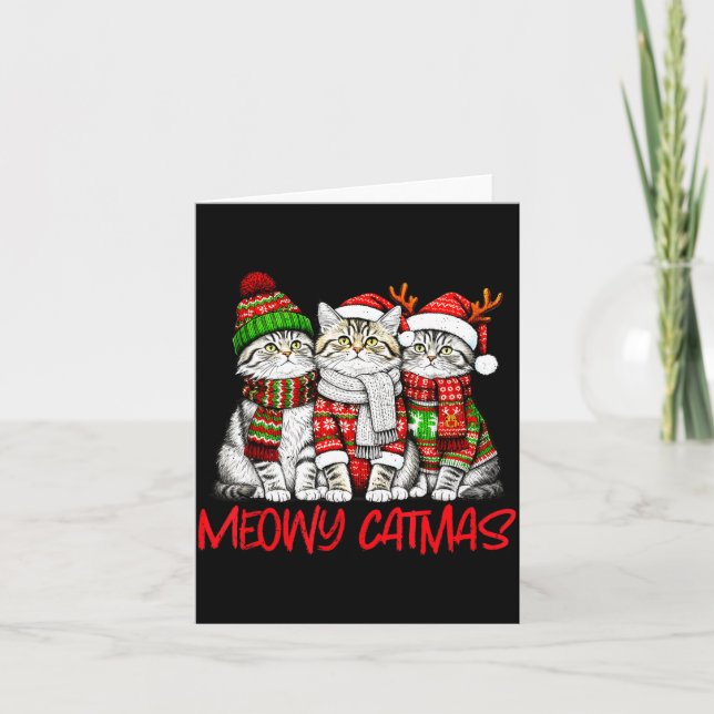 Tarjeta Funny Meowy Catmas Christmas Cats Ugly Sweater Gra (Anverso)
