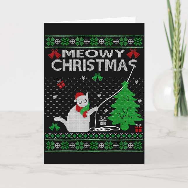 Tarjeta Funny Meowy Christmas Cats Xmas Cute Cat Lover Ugl (Anverso)