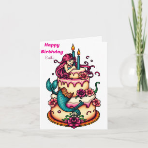 TARJETA FUNNY MERMAID TEMÁTICO NIÑOS CUMPLEAÑOS