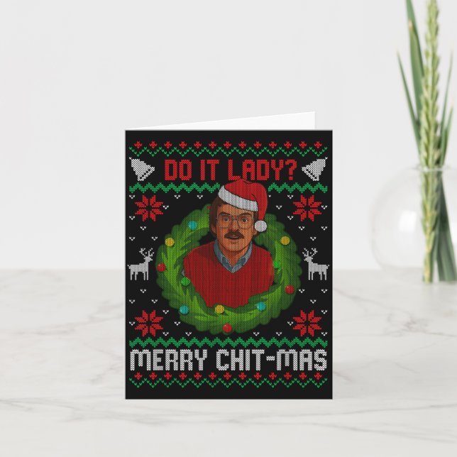 Tarjeta Funny Merry Chit-mas Ugly Christmas Sweater  (Anverso)