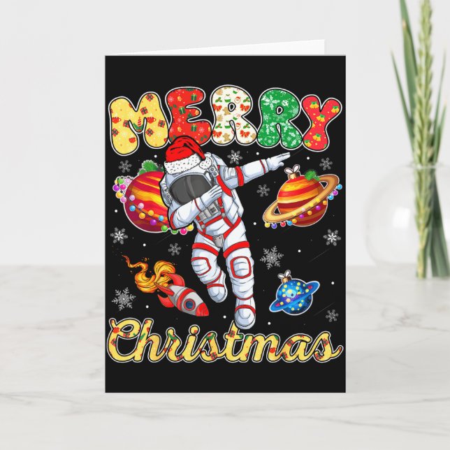 Tarjeta Funny Merry Christmas Astronaut Dabbing Space Snow (Anverso)