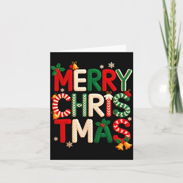 Tarjeta Funny Merry Christmas Yarn Crochet Knitting Quilte (Anverso)