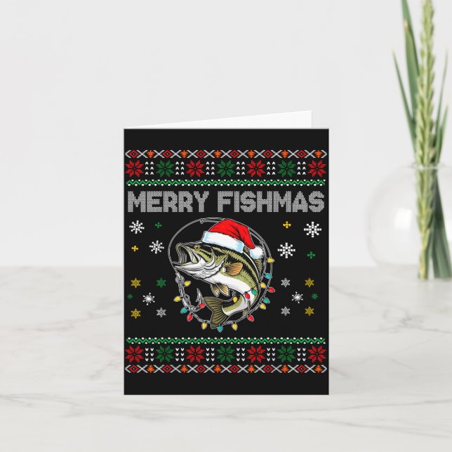 Tarjeta Funny Merry Fishmas B Fishing Christmas Ugly Sweat (Anverso)