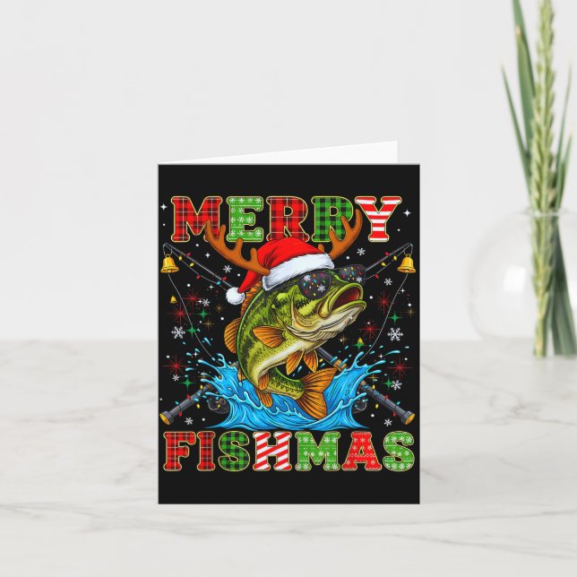 Tarjeta Funny Merry Fishmas Christmas Fish Xmas Fishing Fo (Anverso)