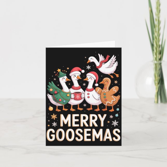 Tarjeta Funny Merry Goosemas Christmas Xmas Goose Family H (Anverso)