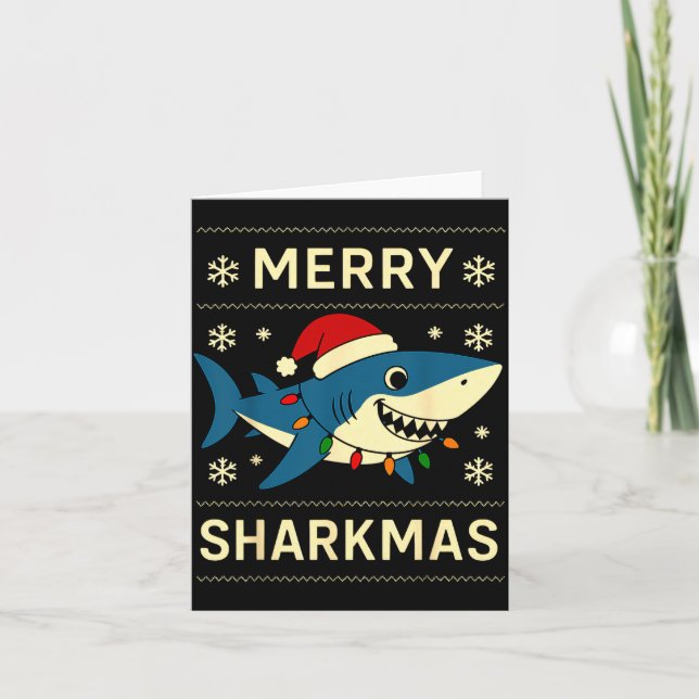 Tarjeta Funny Merry Sharkmas Christmas Shark Humor  (Anverso)