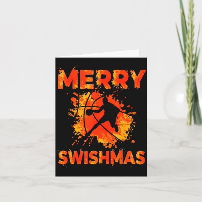 Tarjeta Funny Merry Swishmas Ugly Christmas Basketball Pla (Anverso)