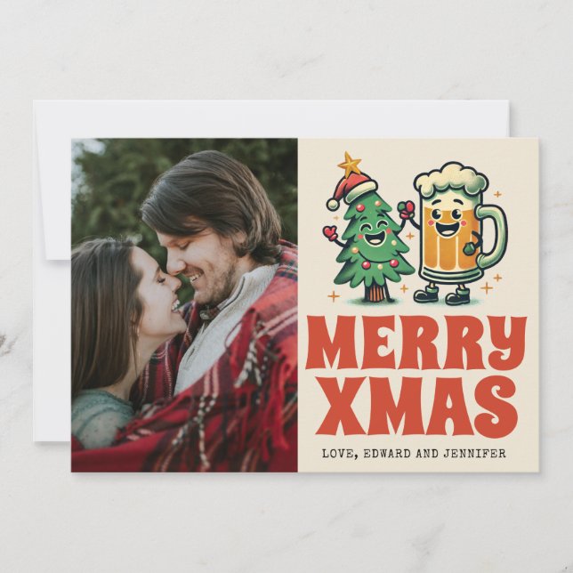 Tarjeta Funny Merry Xmas Groovy Photo Navidades (Anverso)