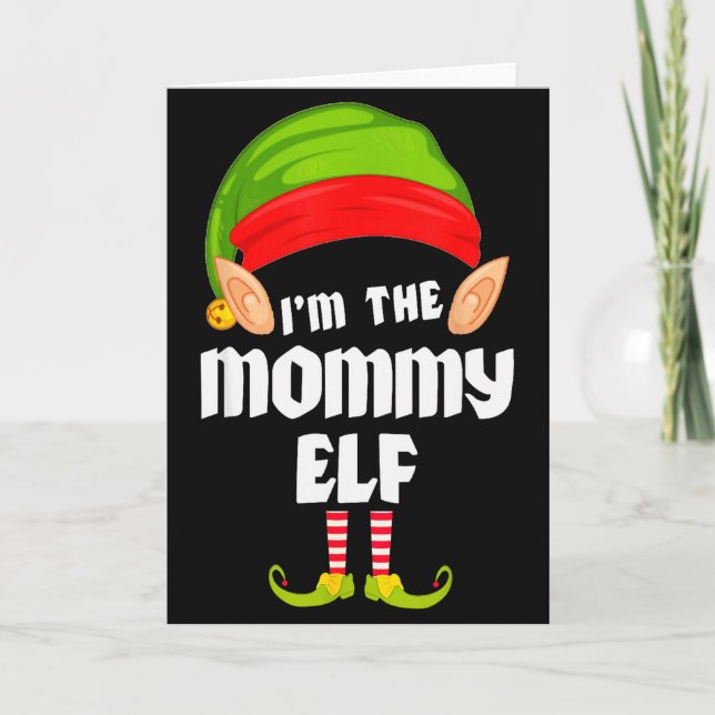 Tarjeta Funny Mommy Elf Matching Family Group Pj Christmas (Anverso)